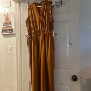 Calvin Klein Sleeveless V-Neck Maxi Jumpsuit in Mustard Gold